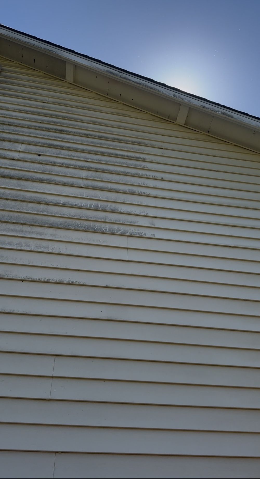 House washing before and after in Snohomish County, WA - vinyl siding with green algae and grime soft washed clean by HydroTide